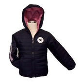 Geaca matlasata, cu gluga, negru cu roz, fete